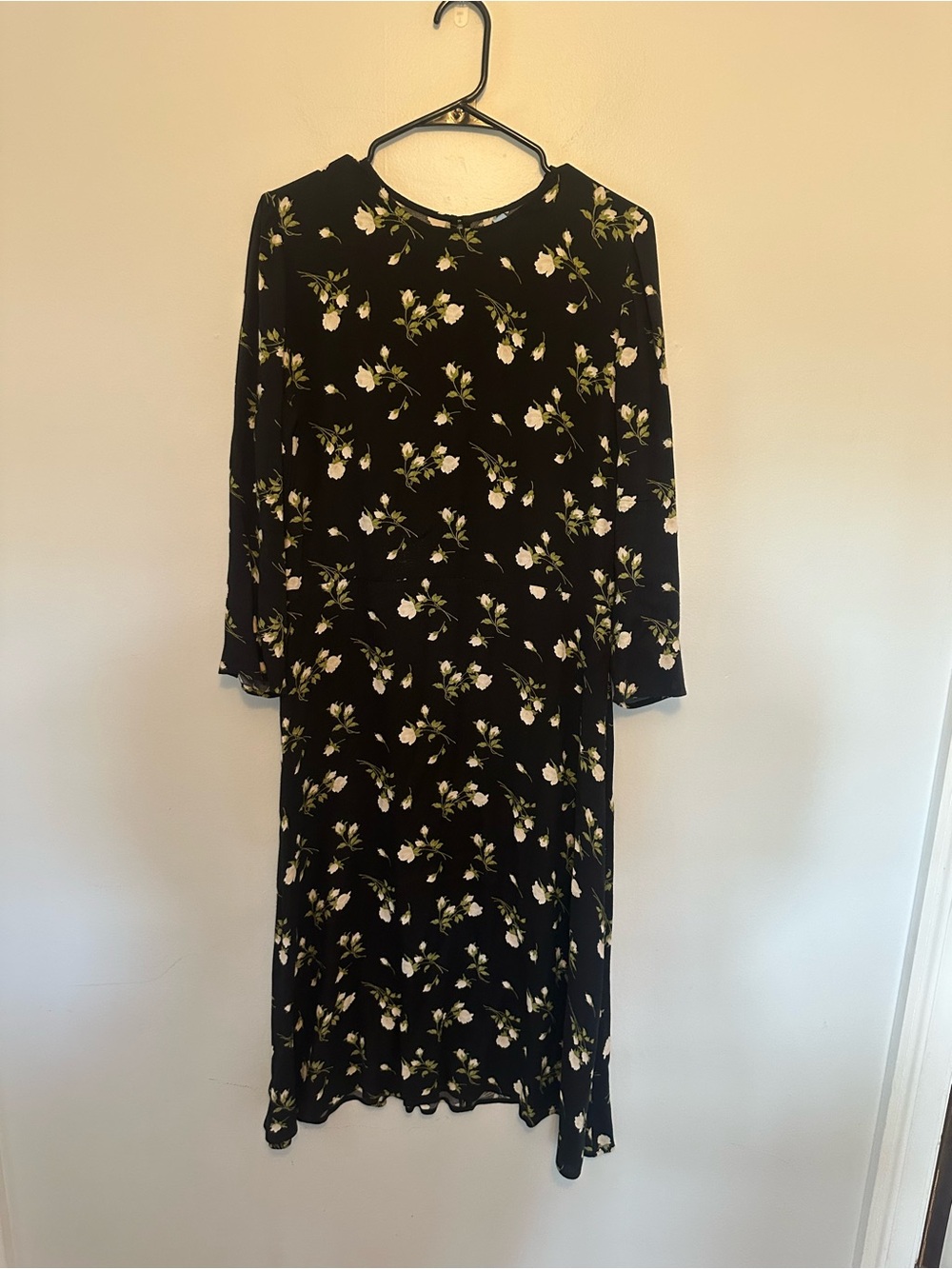 Reformation Floral Rose Print Midi Dress Long Sleeve Black White Size 12